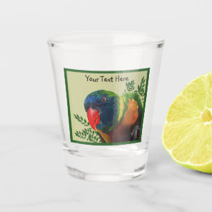 Verre A Shot Macaw Parrot Plumes colorées feuilles frontaliers 