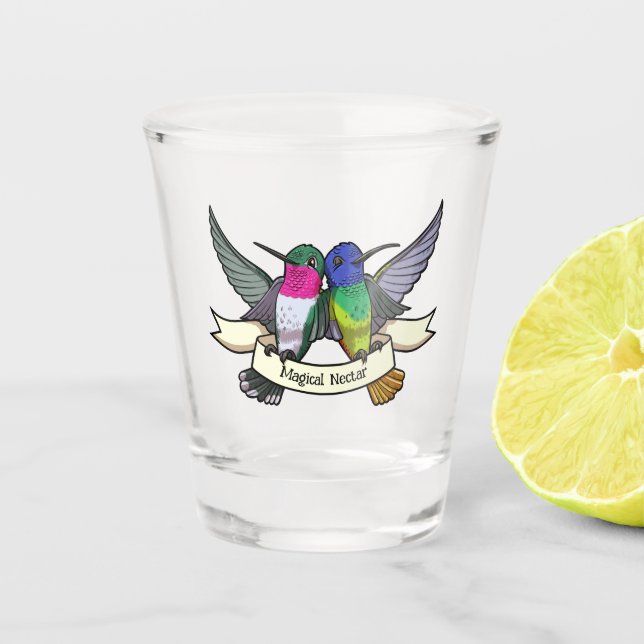 Verre A Shot Magique Nectar mignonne Hummingbirds tenant du rub (Devant)