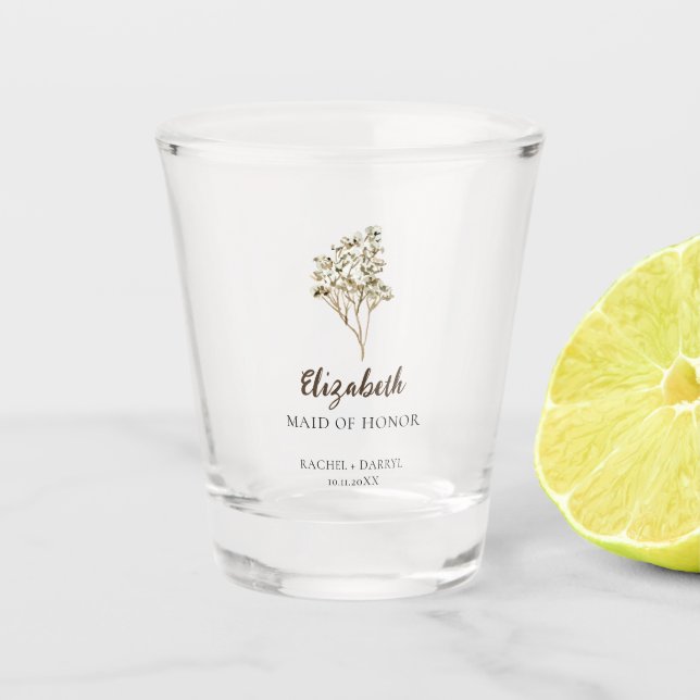 Verre A Shot Maid of Honor Cadeau personnalisé mariage Pampas G (Devant)