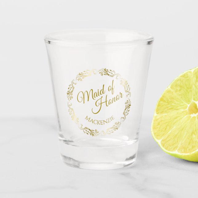 Verre A Shot Maid of Honor Lacy Gold Border Wedding Favor (Devant)