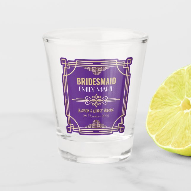 Verre A Shot Mariage Art Déco Bridesmaid Gold Purple Faveur (Devant)