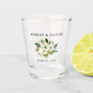 Verre A Shot Mariage blanc vert floral d'aquarelle