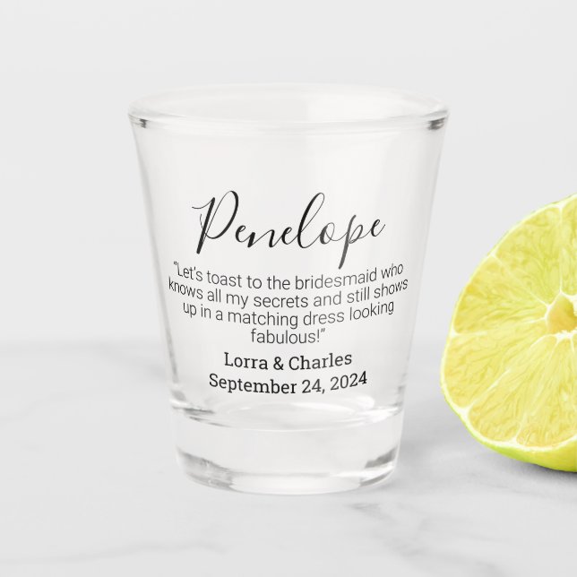 Verre A Shot Mariage Date & Noms Bridesmaid Citation personnali (Devant)