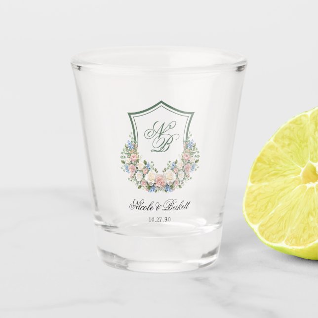 Verre A Shot Mariage de crête florale bleu poussiéreux (Devant)