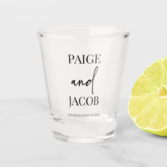 Verre A Shot Mariage de noms personnalisés minimalistes classiq (Devant)