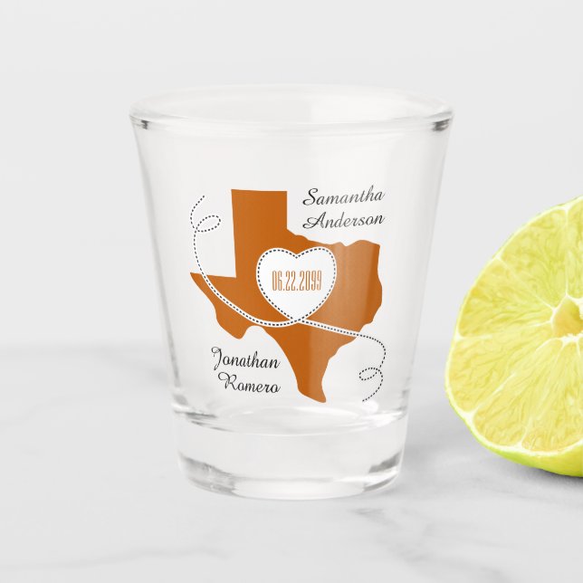 Verre A Shot Mariage de ruban Burange Orange Texas Curling Date (Devant)