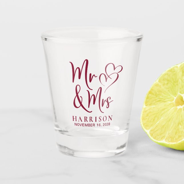 Verre A Shot Mariage Faveur M. Mme Burgundy (Devant)