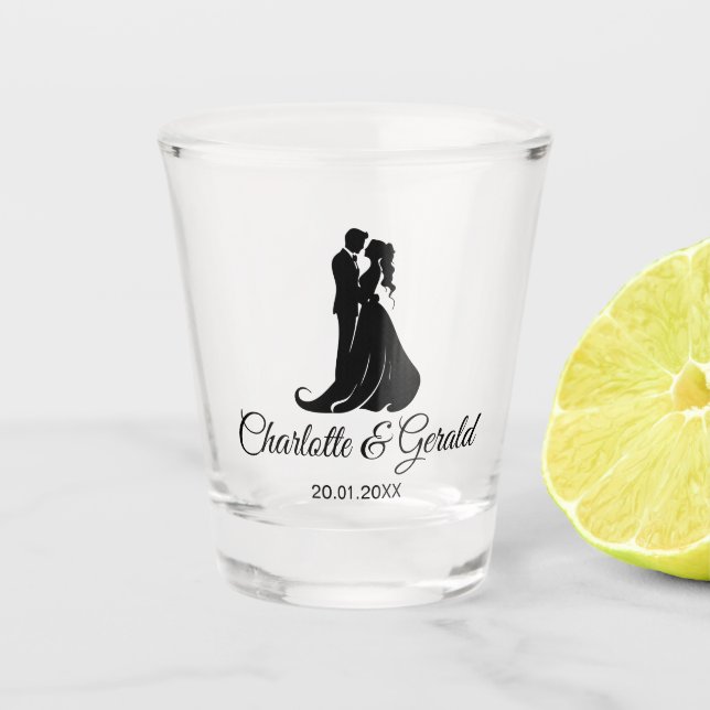 Verre A Shot Mariage Faveurs Couple Danse Monogramme Moderne Si (Devant)