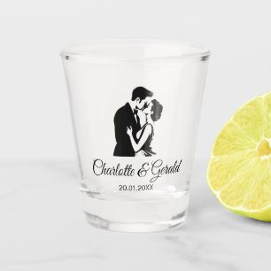 Verre A Shot Mariage Faveurs Couple Kiss Monogramme Moderne Sim