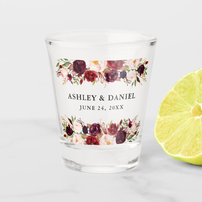 Verre A Shot Mariage floral d'aquarelle de Bourgogne (Devant)
