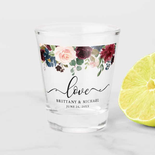 Verre A Shot Mariage floral de Bourgogne d'amour de (Devant)