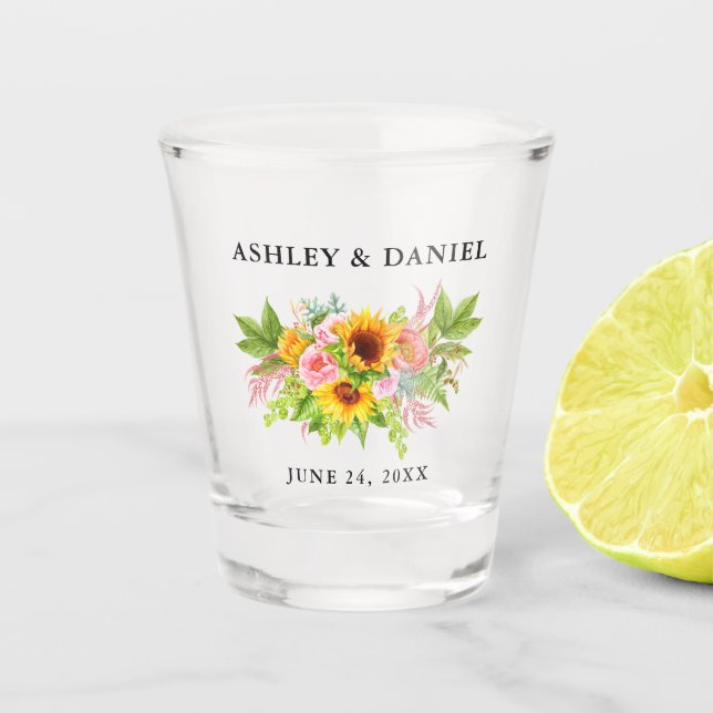 Verre A Shot Mariage floral de tournesol d'aquarelle (Devant)