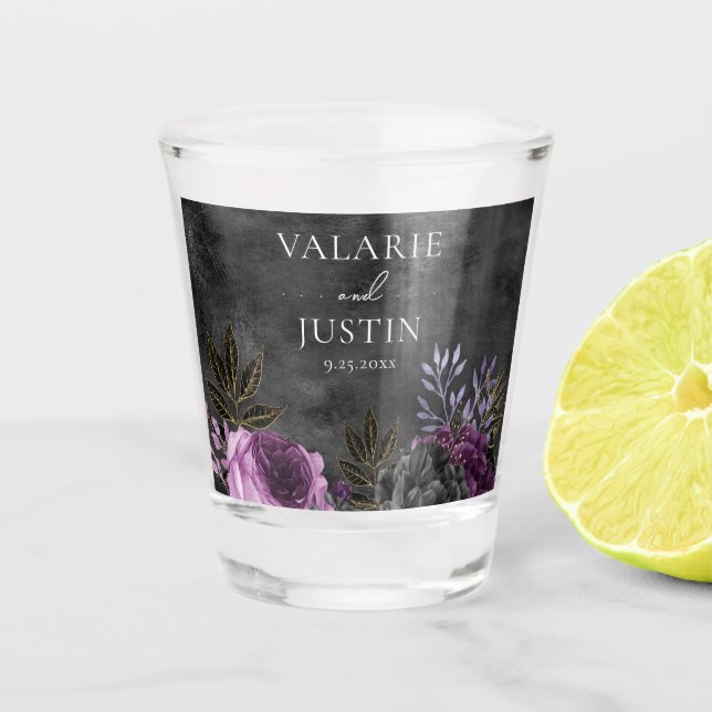 Verre A Shot Mariage gothique violet et noir floral (Devant)