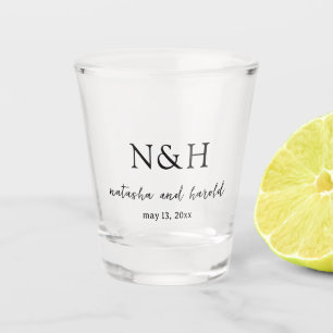 Verre A Shot Mariage Moderne Noir et Blanc Monogramme Gras
