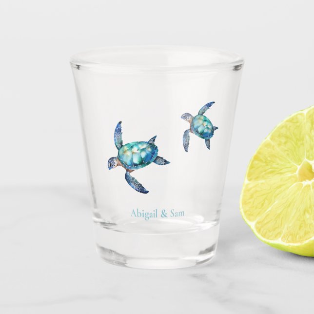 Verre A Shot Mariage personnalisé de plage de tortue de mer (Devant)
