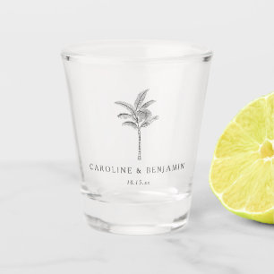 Verre A Shot Mariage personnalisé minimaliste écru palmier art 