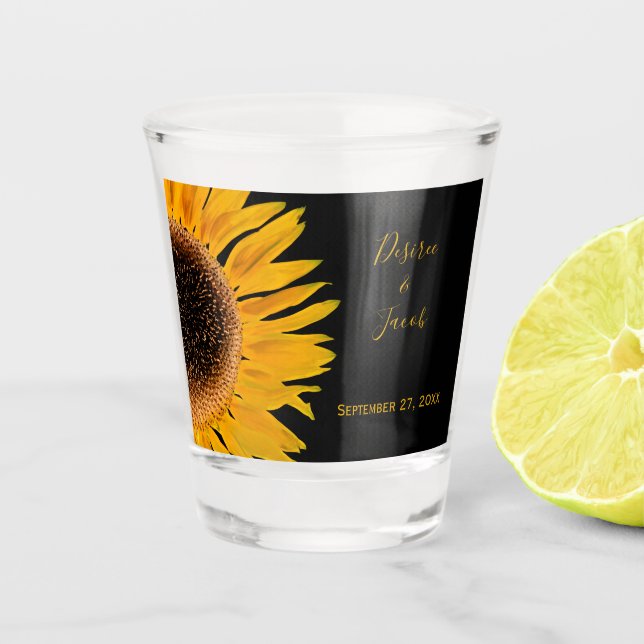 Verre A Shot Mariage rustique Elegant Jaune Tournesol Noir (Devant)