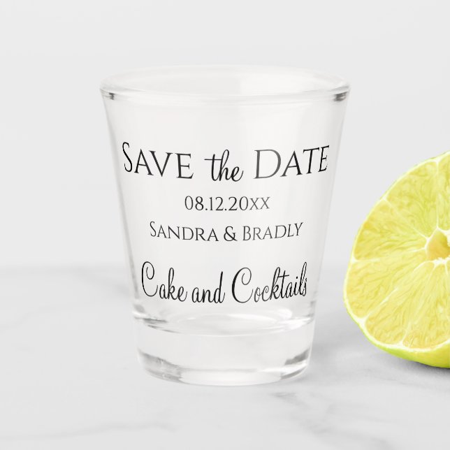 Verre A Shot Mariage Sauvez la date, gâteau et cocktails (Devant)