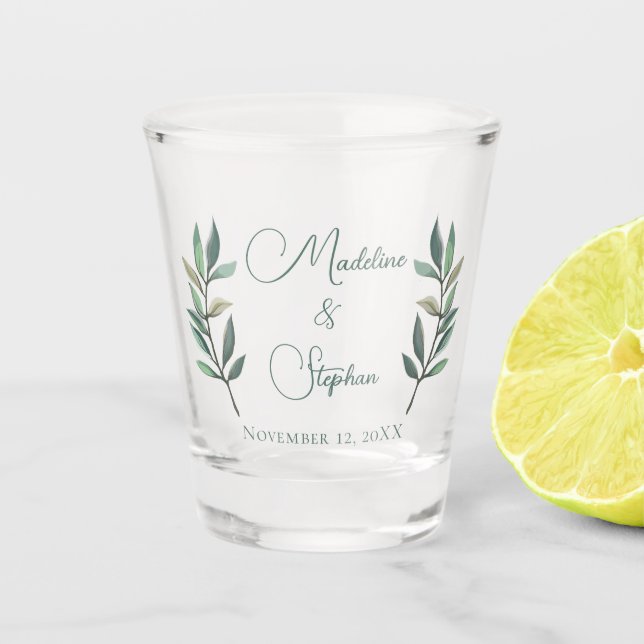 Verre A Shot Mariage simple Eucalyptus feuille Monogramme Botan (Devant)
