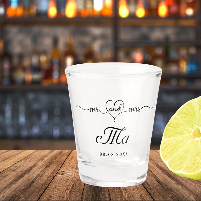 Verre A Shot Mariés monsieur madame monogramme fête de mariage (Créateur téléchargé)
