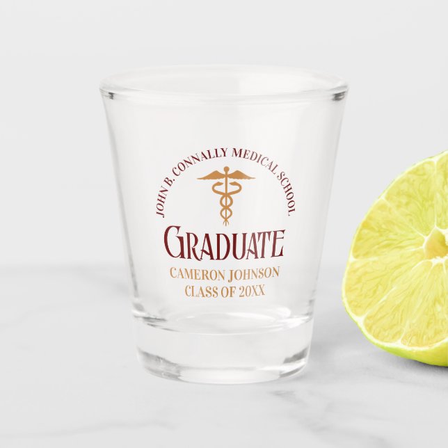 Verre A Shot Maroon Gold Médicale School Graduation Party (Devant)