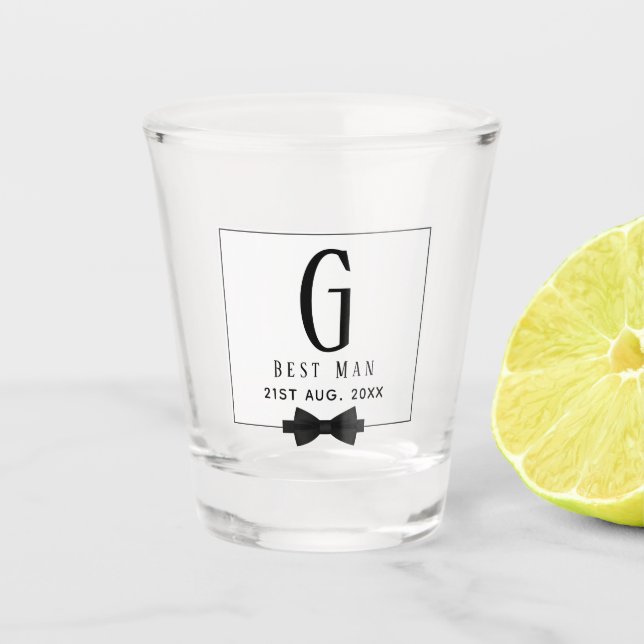 Verre A Shot Meilleur homme Groomsman Monogrammed Bow Cravate M (Devant)