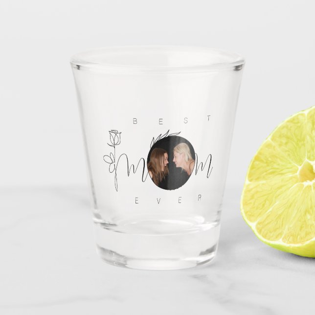Verre A Shot Meilleure maman jamais moderne typographie florale (Devant)