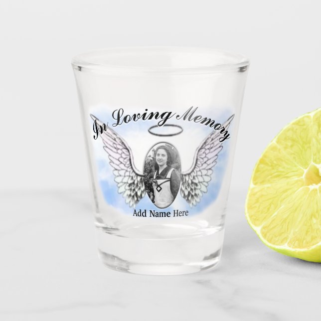 Verre A Shot Memorial Angel Wings Ajouter photo / Nom (Devant)
