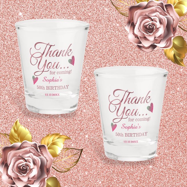 Verre A Shot Merci d'or rose 50e fête d'anniversaire Faveurs (Celebrate 50 in style! Personalized shot glasses - the perfect party favor for your memorable day.)