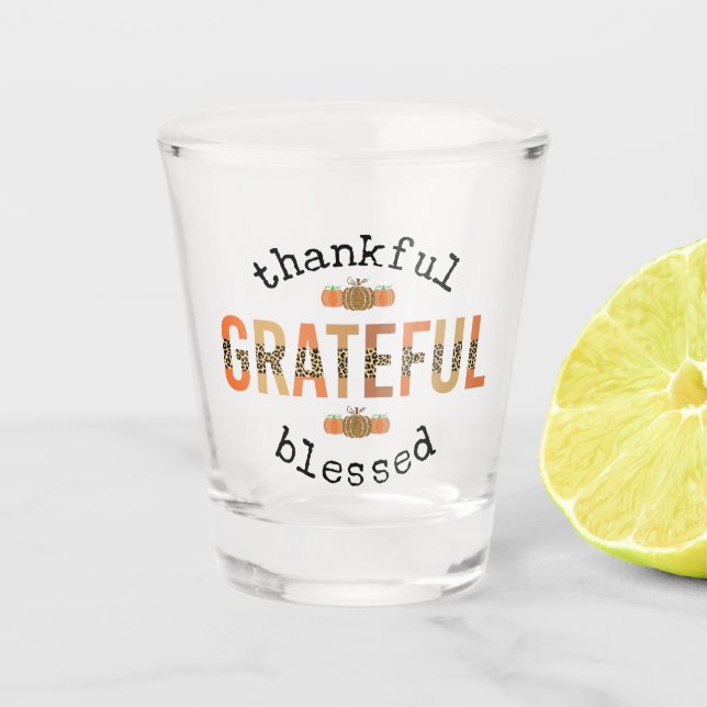 Verre A Shot Merci Grateful Blessé mignon automne Thanksgiving (Devant)