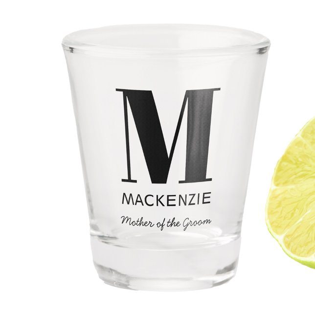 Verre A Shot Mère de la pièce Nom du monogramme (Mother of the Groom personalized monogram shot glass)