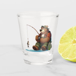 Verre A Shot Mignon ours d’extérieur pêchant