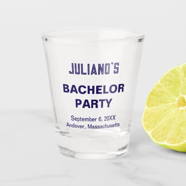 Verre A Shot Minimalist Dark Blue Text Bachelor Party (Devant)