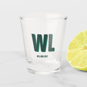Verre A Shot Minimaliste Monogramme personnalisé vert émeraude
