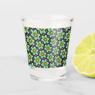 Verre A Shot Modèle Floral Étoiles Vertes