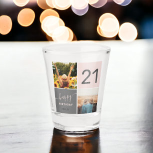 Verre A Shot Moderne 21 anniversaire rose 2 grille photo collag