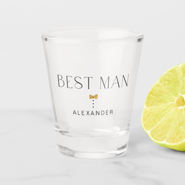 Verre A Shot Moderne Chic Meilleur homme Art Déco Gold Bow Nom  (Devant)
