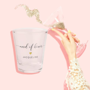 Verre A Shot Moderne chic Script Maid of Honor Gold Heart Nom