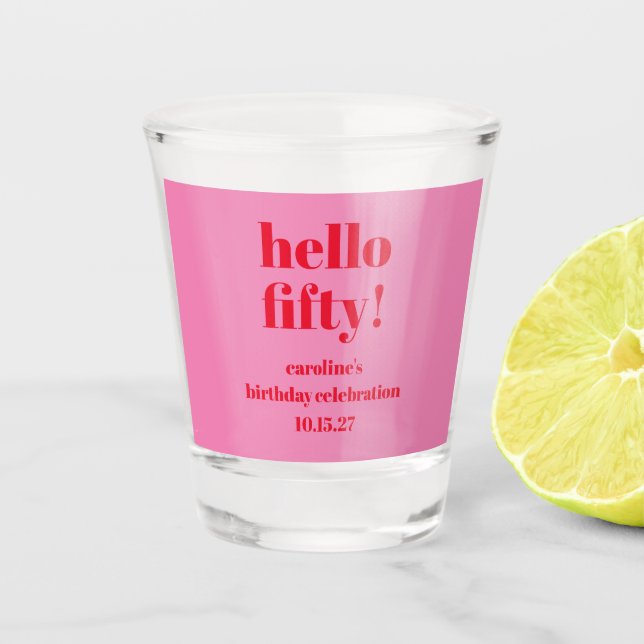 Verre A Shot Moderne Gras brillant rose rouge 50e anniversaire  (Devant)