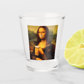 Verre A Shot Mona Lisa buvant de la bière Amateurs de bière