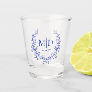 Verre A Shot Monogramme Blue Victorian Mariage Crest Custom