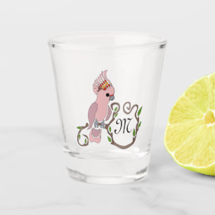Verre A Shot Monogramme de Cockatoo rose Whimsical