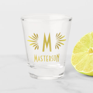 Verre A Shot Monogramme de mariage Art Déco Or Flourish Nom de