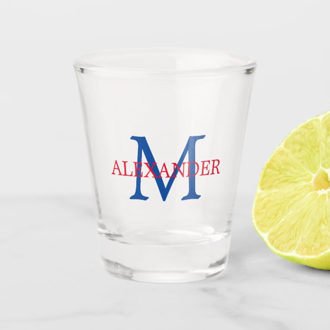 Verre A Shot Monogramme de Preppy rouge et bleu (Devant)
