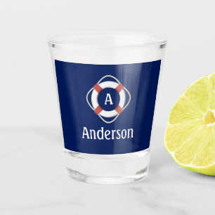 Verre A Shot Monogramme de sauvetage nautique bleu marine