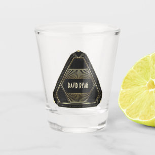 Verre A Shot Monogramme de style Art déco noir et or des années
