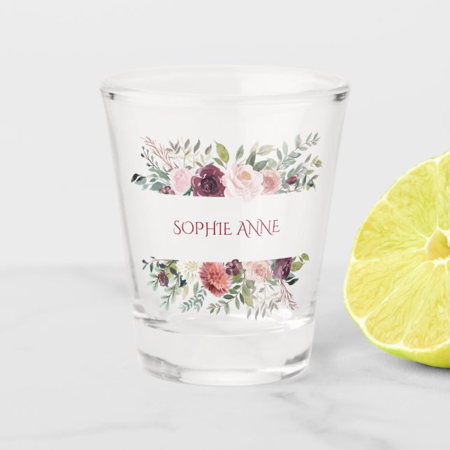 Verre A Shot Monogramme du cadre de fleurs d'ivoire rousse bord (Devant)