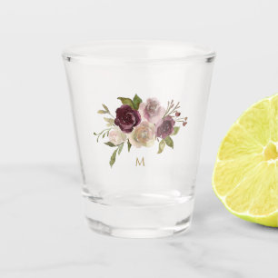 Verre A Shot Monogramme Floral Aquarelle Rose Moderne de Bourgo