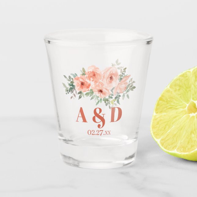 Verre A Shot Monogramme floral de la Pêche à l'aquarelle (Devant)