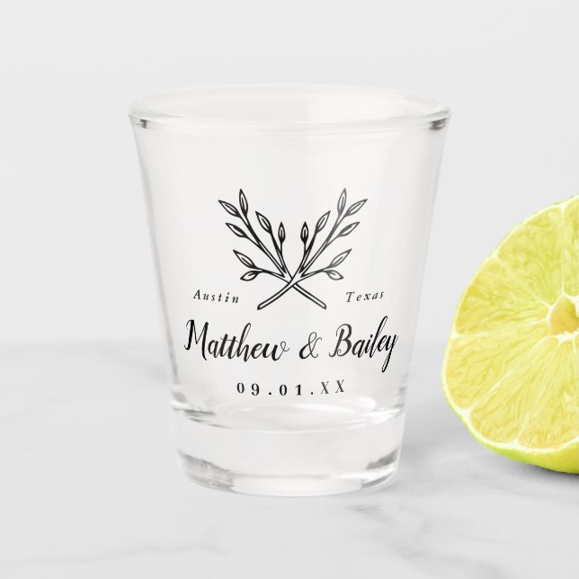 Verre A Shot Monogramme Mariage de branches rustiques (Devant)